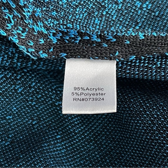 Ming Wang Abstract Acrylic Cardigan Sweater Jacket Women’s Size L Blue Black - Picture 9 of 9